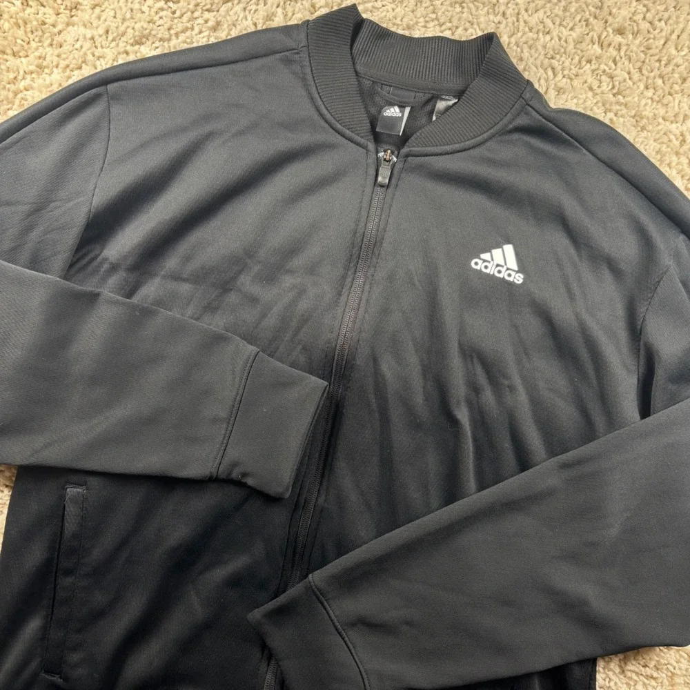 Adidas Mens Track Jacket Size L Black Full Zip Bomber Style Soccer Activewear